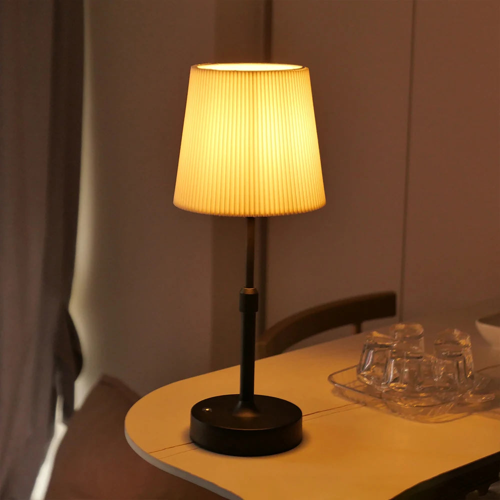 Wireless Cloth Lampshade Table Lamp, Rechargeable Touch Switch Desk Lamp, Replaceable E12 Bulb, 2700K Warm Light