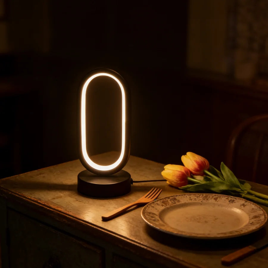 1PC Mini Circular Metal Art Desk Lamp with Three Color Lighting and USB Port