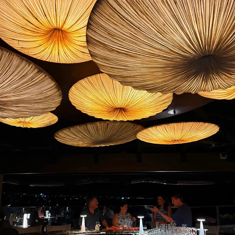 Vortex Ruched Silk-Effect Pendant – Modern Japanese Wabi-Sabi Low-Profile Fabric Disc Chandelier
