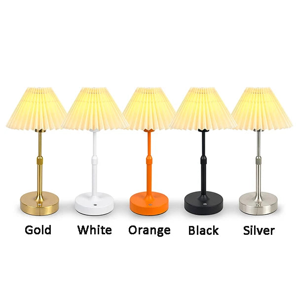 Wireless Cloth Lampshade Table Lamp, Rechargeable Touch Switch Desk Lamp, Replaceable E12 Bulb, 2700K Warm Light
