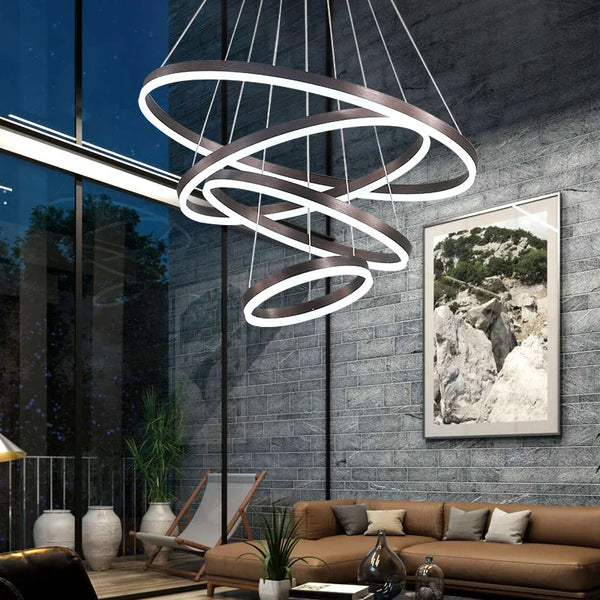 Aero Cascade 2-6 Ring Halo Chandelier – Modern Luxury Adjustable LED Pendant Light
