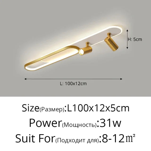 Linea Dual-Zone Track Light – Minimalist LED Long Strip Ceiling Chandelier with Spotlights