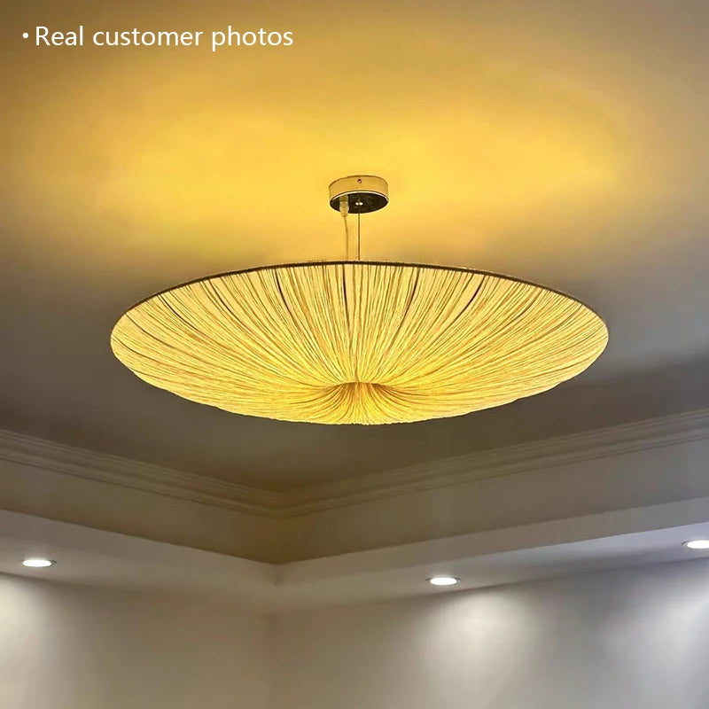 Vortex Ruched Silk-Effect Pendant – Modern Japanese Wabi-Sabi Low-Profile Fabric Disc Chandelier