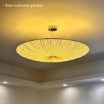 Vortex Ruched Silk-Effect Pendant – Modern Japanese Wabi-Sabi Low-Profile Fabric Disc Chandelier