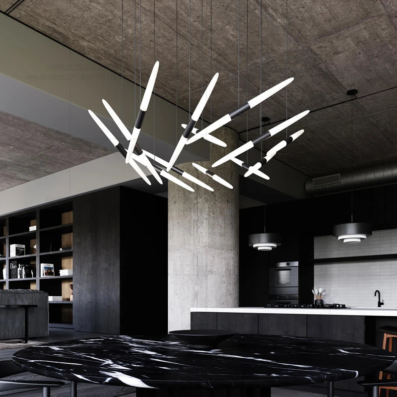 Mikado Kinetic Halo Chandelier – Luxury Avant-Garde Floating Shard LED Pendant