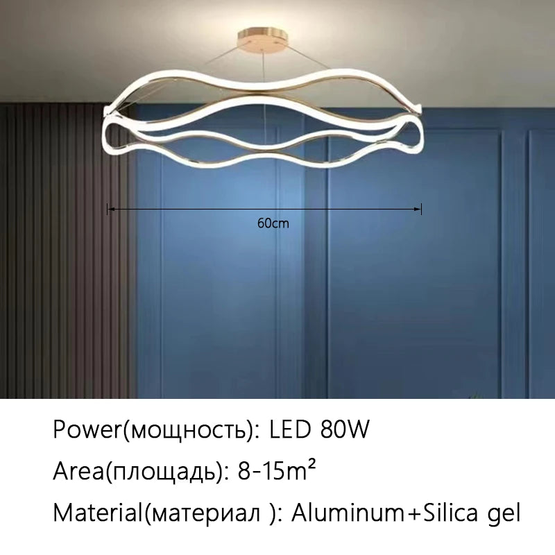 Aria Continuous Double-Wave Chandelier – Luxury Matte Black Ribbon LED Pendant Light