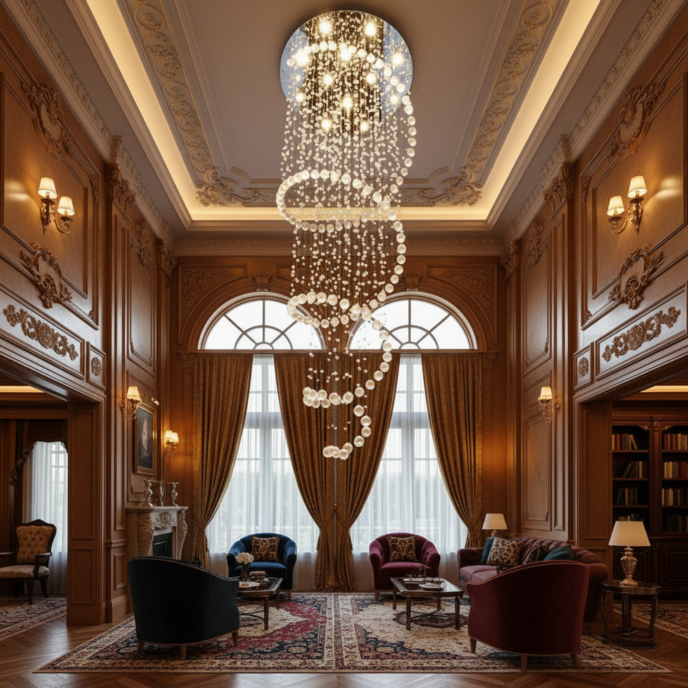 Elysian Cascading Crystal Helix Chandelier – Modern Luxury LED Spiral Pendant for Staircases & Grand Foyers
