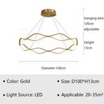 Aria Continuous Double-Wave Chandelier – Luxury Matte Black Ribbon LED Pendant Light