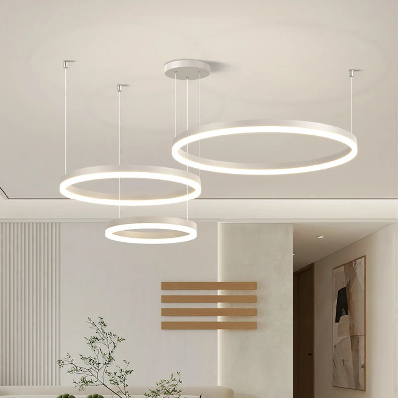 Aero Multi-Halo Floating Chandelier – Luxury 5-Ring LED Architectural Ceiling Light