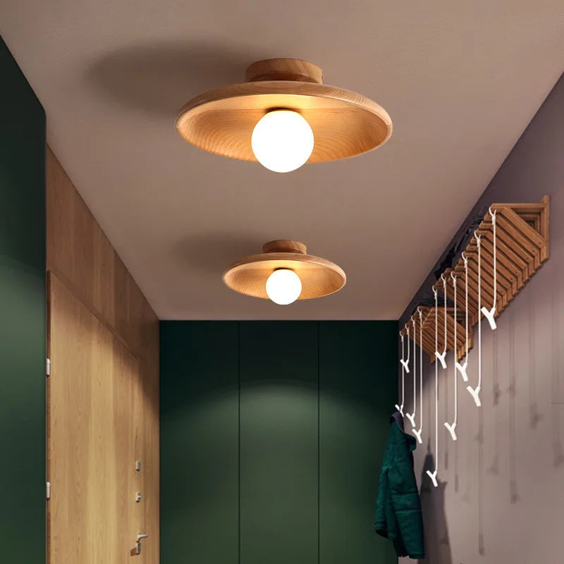 Suri Nordic Wood Flush Mount – Modern Minimalist Geometric LED Ceiling Light
