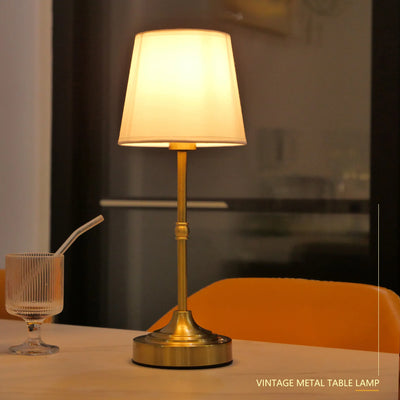 Wireless Cloth Lampshade Table Lamp, Rechargeable Touch Switch Desk Lamp, Replaceable E12 Bulb, 2700K Warm Light