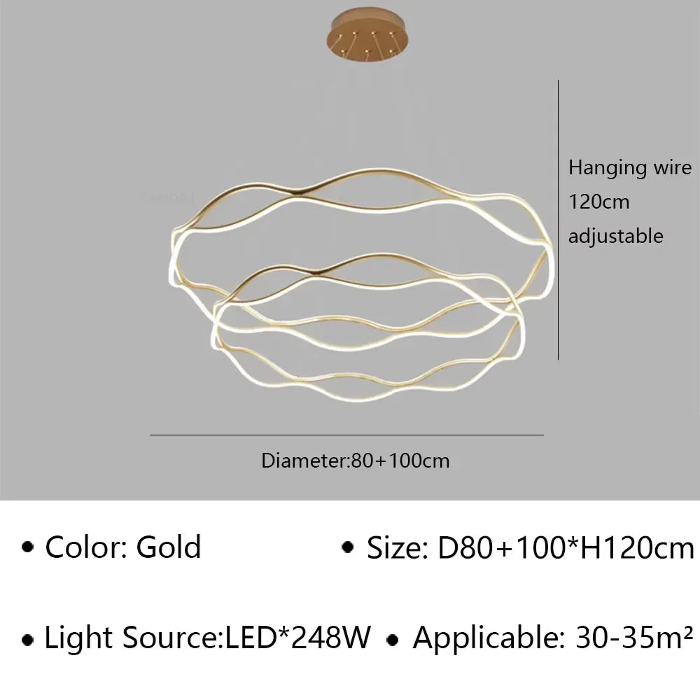 Aria Continuous Double-Wave Chandelier – Luxury Matte Black Ribbon LED Pendant Light