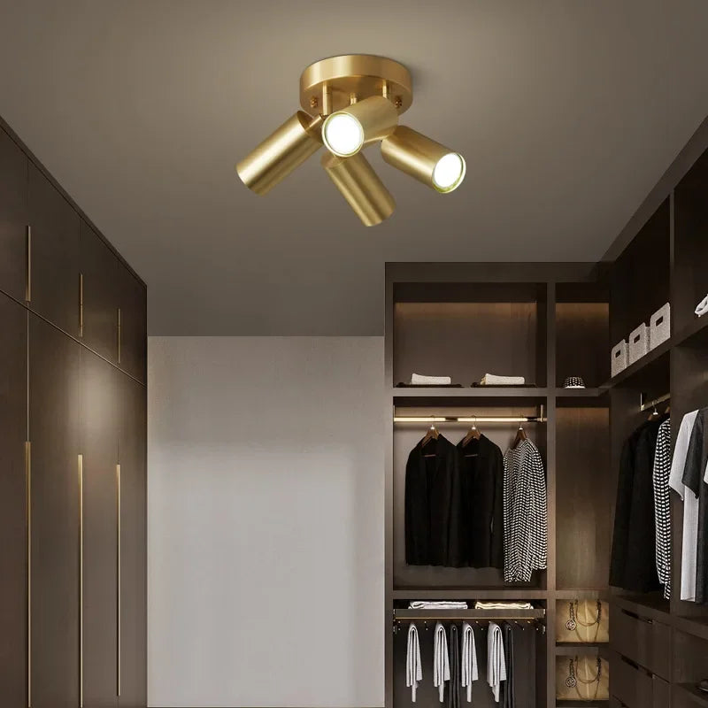 Postmodern Style Ceiling Lamp Spotlight Down Light Iron Gold 2/3/4Heads Aisle Corridor Store Lighting Adjustable Direction