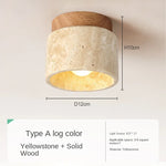 Asuka Japandi Natural Stone Ceiling Light – Minimalist Travertine & Wood Flush Mount Downlight