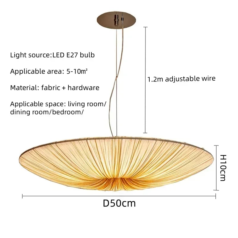 Vortex Ruched Silk-Effect Pendant – Modern Japanese Wabi-Sabi Low-Profile Fabric Disc Chandelier