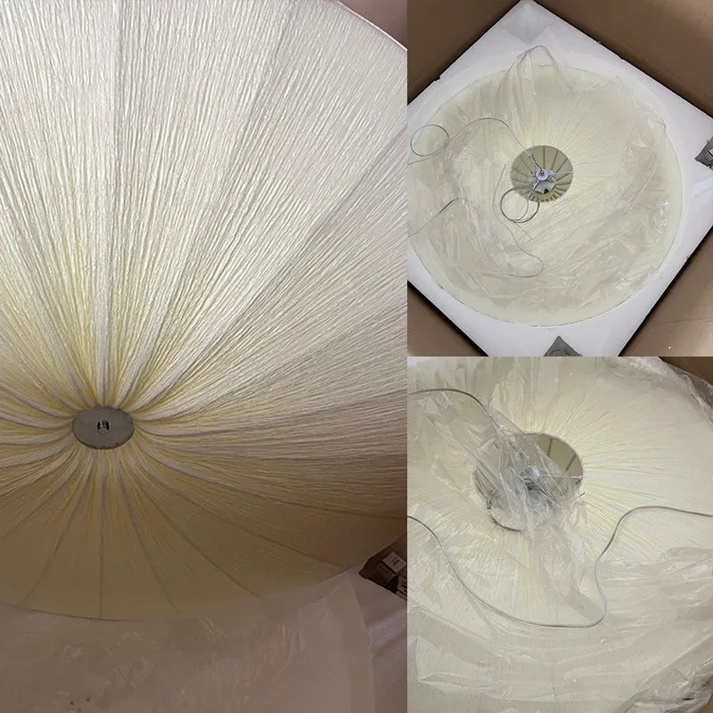 Vortex Ruched Silk-Effect Pendant – Modern Japanese Wabi-Sabi Low-Profile Fabric Disc Chandelier