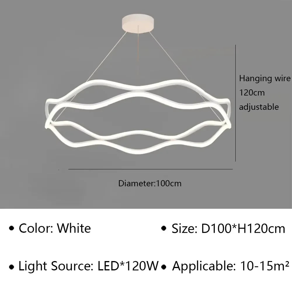 Aria Continuous Double-Wave Chandelier – Luxury Matte Black Ribbon LED Pendant Light