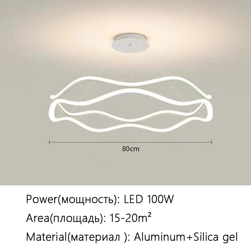 Aria Continuous Double-Wave Chandelier – Luxury Matte Black Ribbon LED Pendant Light