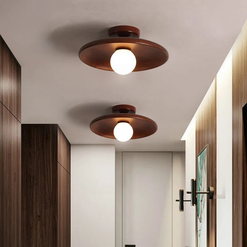 Suri Nordic Wood Flush Mount – Modern Minimalist Geometric LED Ceiling Light