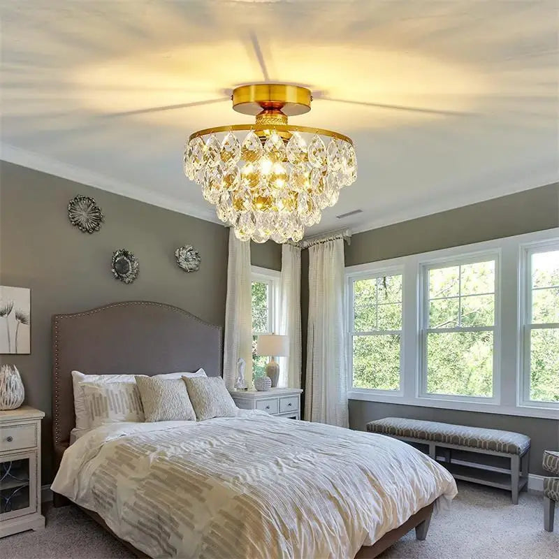 Aveline French Regency Crystal Chandelier – Luxury Gold Semi-Flush Mount Ceiling Light