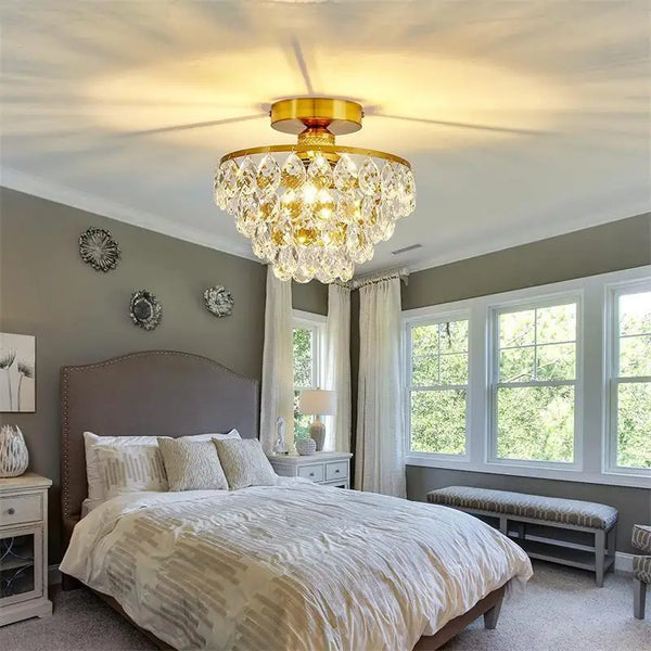 Aveline French Regency Crystal Chandelier – Luxury Gold Semi-Flush Mount Ceiling Light
