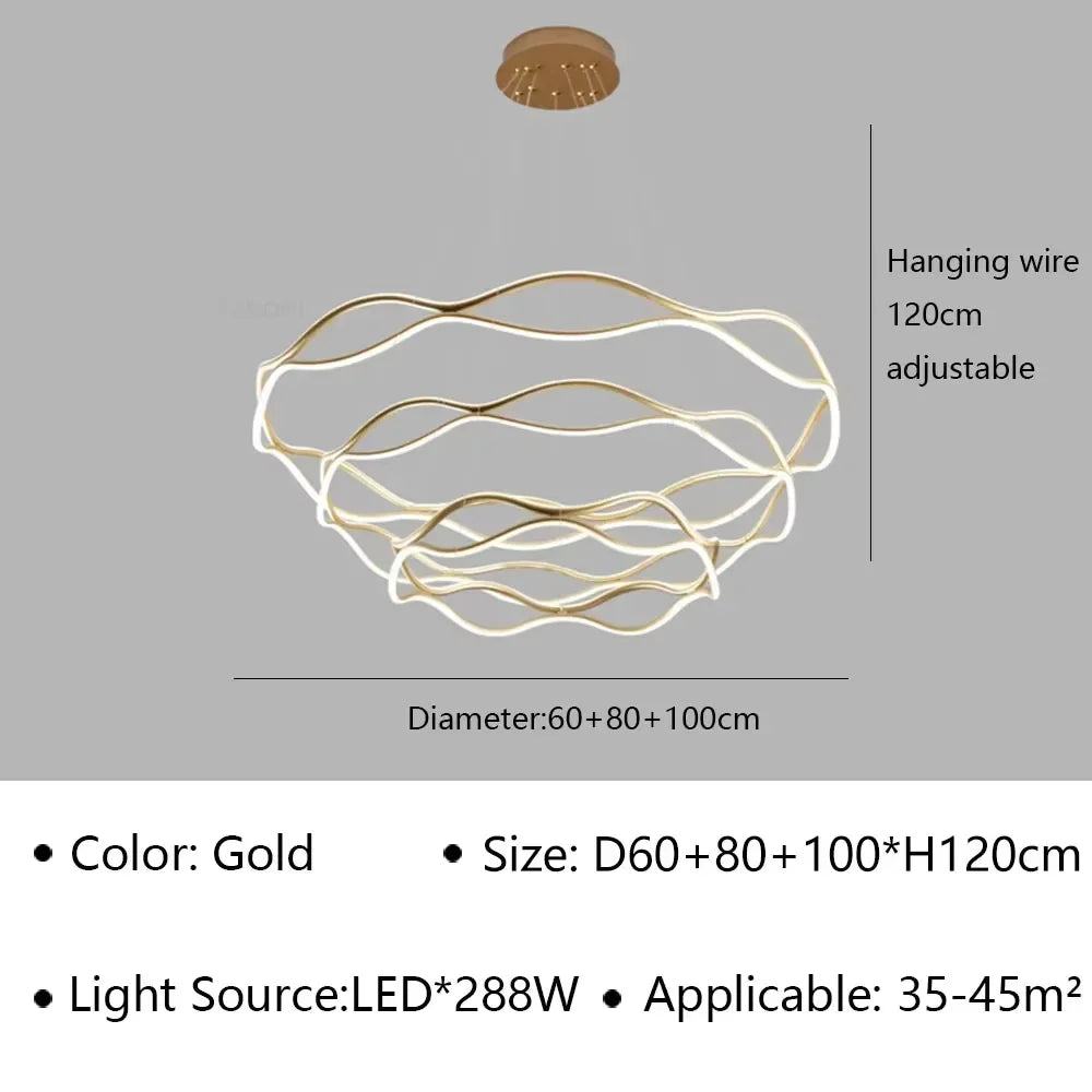 Aria Continuous Double-Wave Chandelier – Luxury Matte Black Ribbon LED Pendant Light