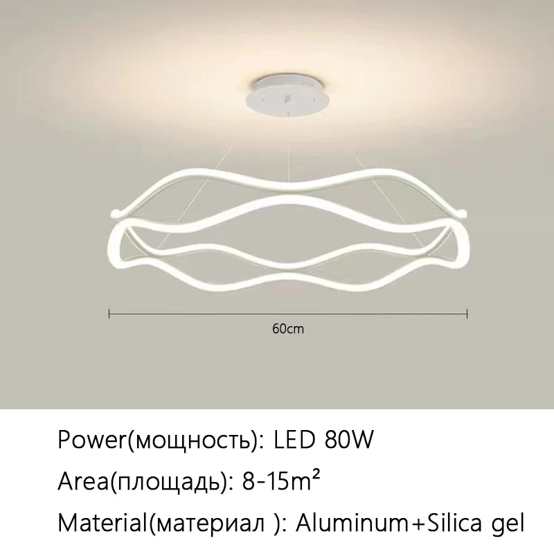 Aria Continuous Double-Wave Chandelier – Luxury Matte Black Ribbon LED Pendant Light