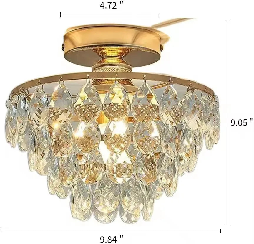 Aveline French Regency Crystal Chandelier – Luxury Gold Semi-Flush Mount Ceiling Light