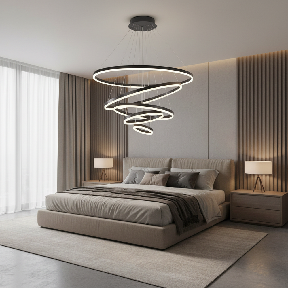 Aero Cascade 6-Ring cascading tilted rings in luxury bedroom