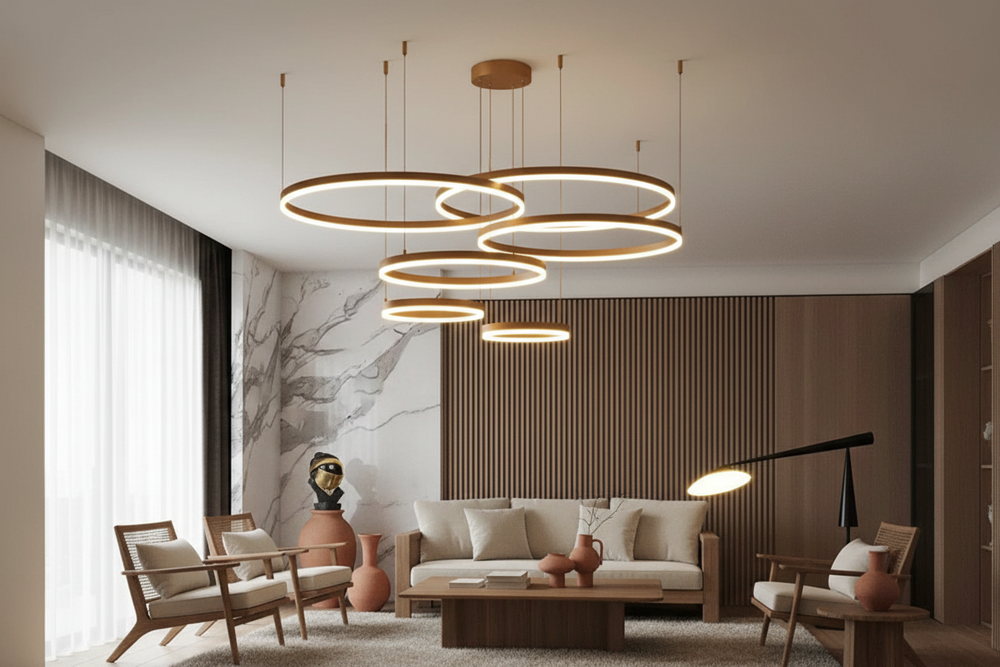 Aurelia Halo Chandelier - Coffee - Japandi Living Room