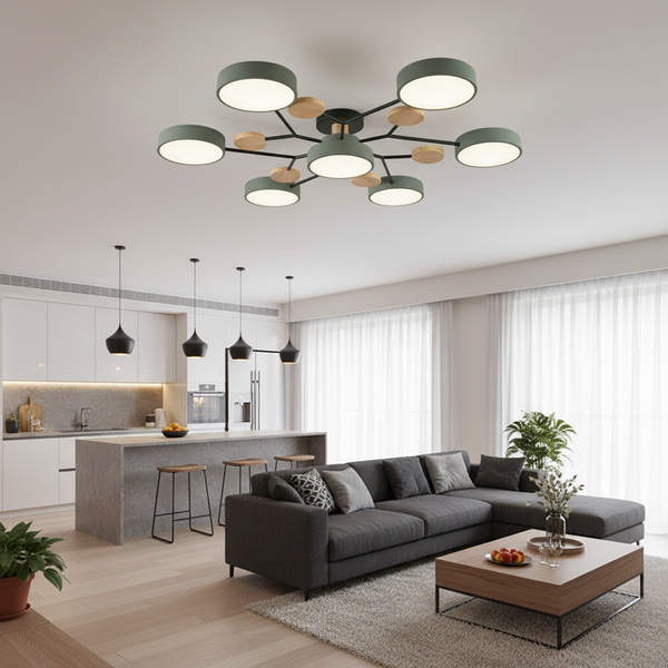 Aero Tri-Tone Geometric Chandelier – Modern Minimalist Multi-Ring LED Ceiling Light